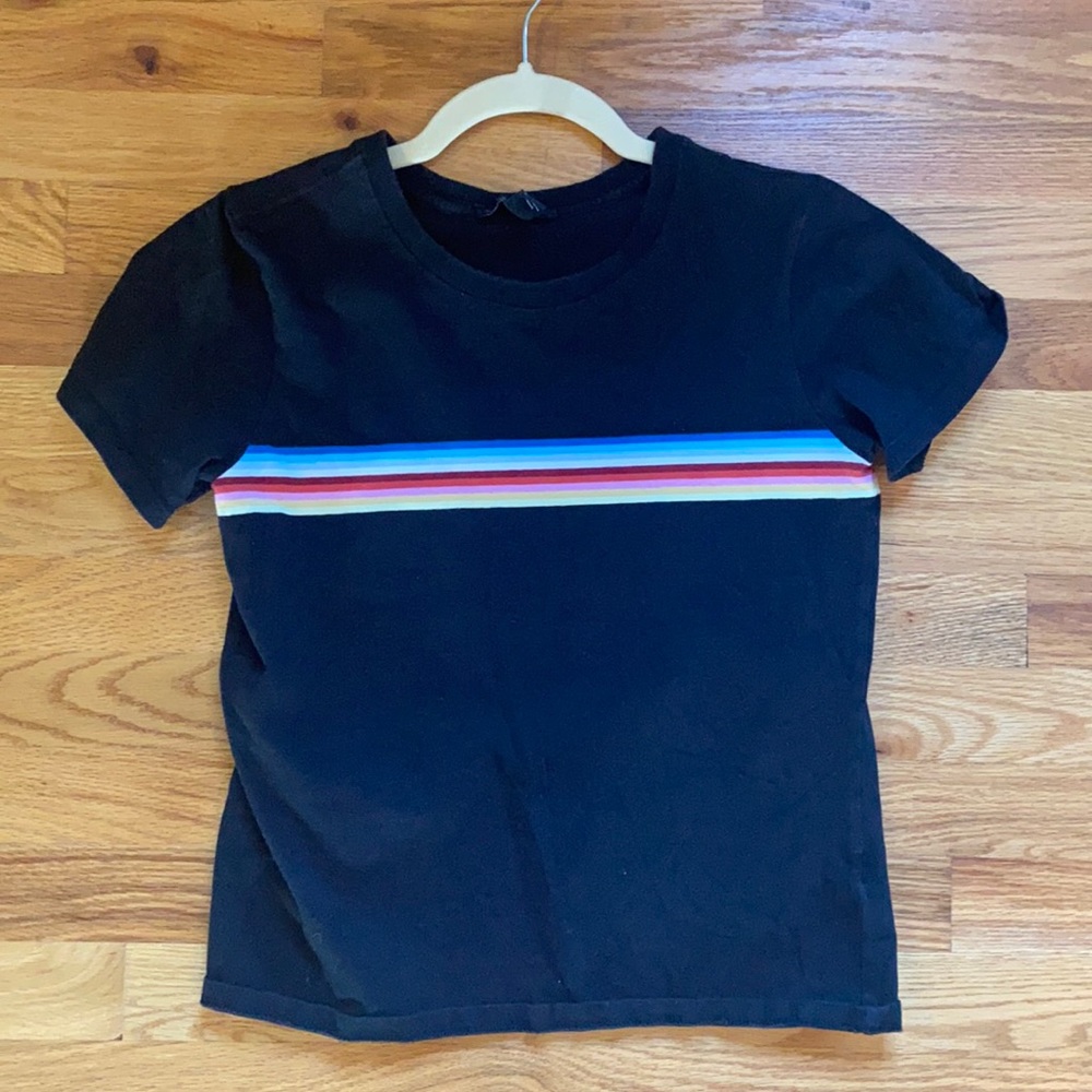 Black tee with rainbow stripe
